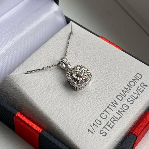 Womens 1/10 CT. T.W. Genuine Diamond Sterling Silver Pendant Necklace - Picture 2 of 3